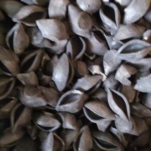 May include: A large pile of black ceramic diyas, also known as oil lamps, used in Hindu religious ceremonies.