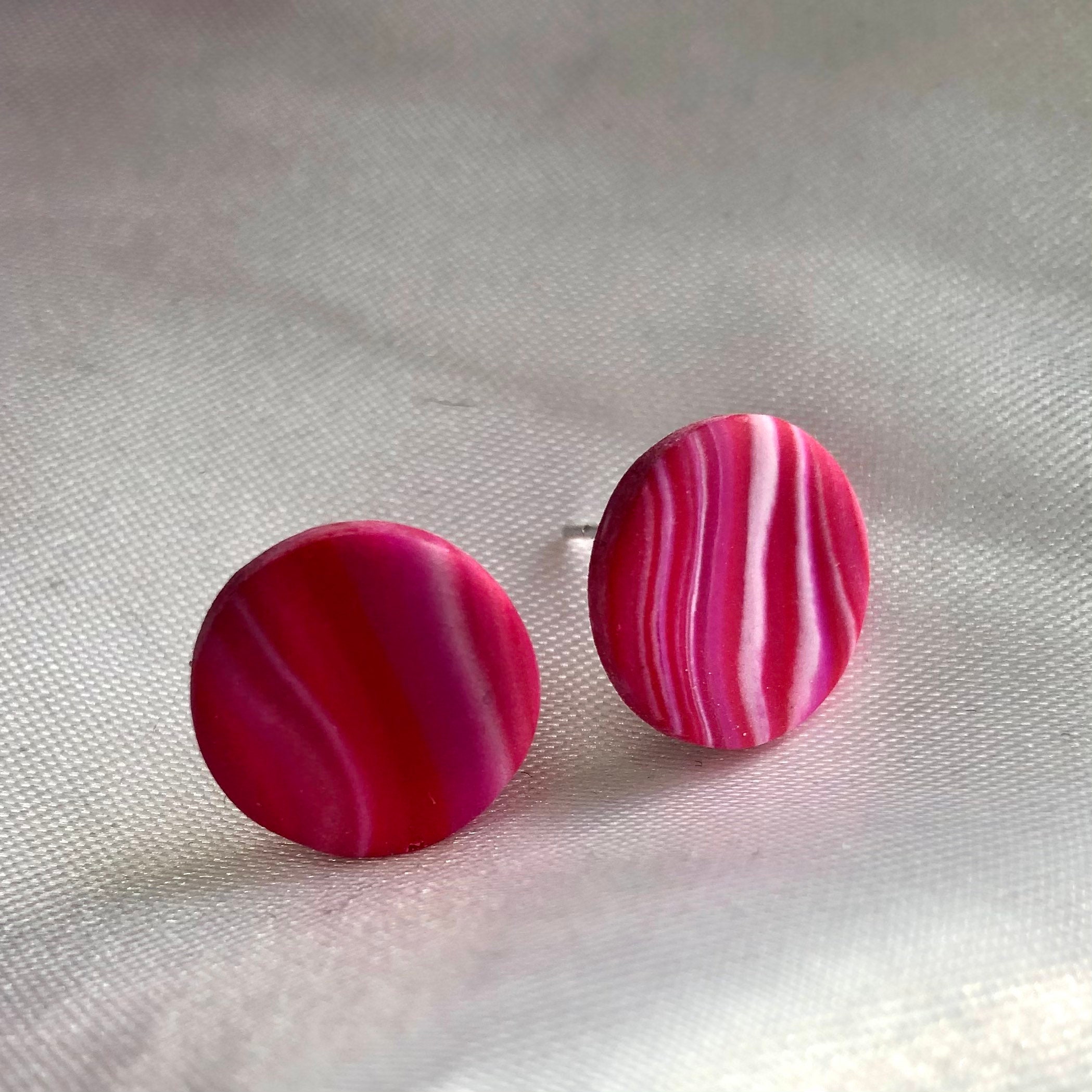 Circular Red & Pink Polymer Clay Earrings
