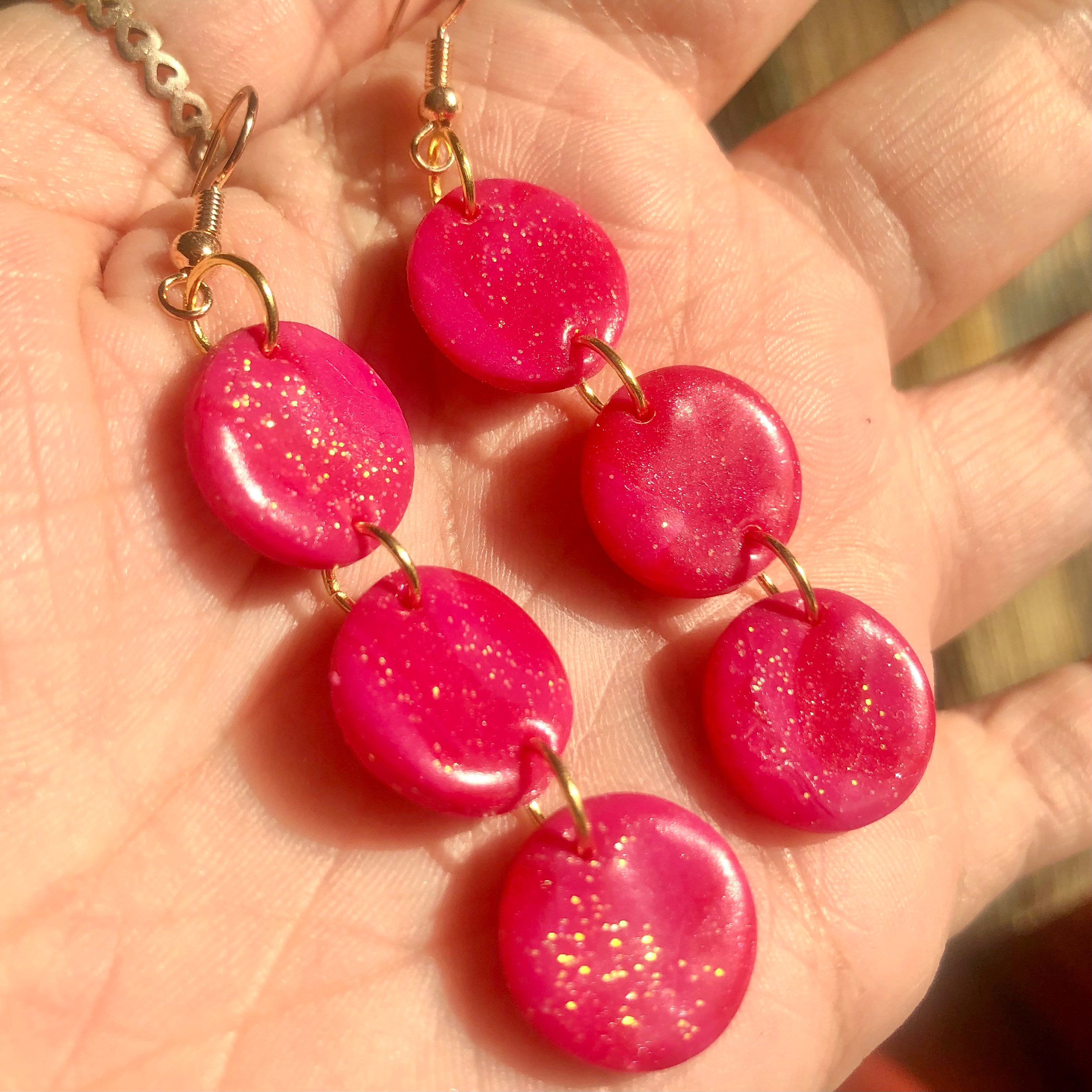 Barbie Pink Mini Circle Drop Earrings Pink Glitter Polymer | Etsy