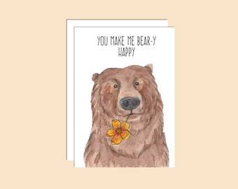 Cute Bear Card | Cards for Her | Punny Cards | Card for Wife | Card for Him, card for husband, watercolour card, cute bear | Friend Card