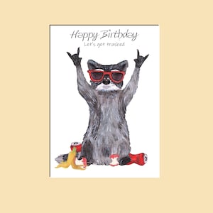 Carte aquarelle de raton laveur | Raton laveur mignon | Aquarelle | carte d'anniversaire | Cartes drôles | Animal mignon