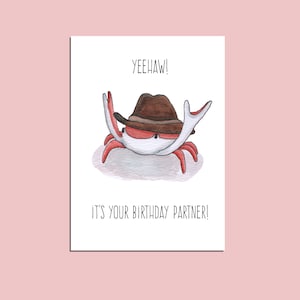 Birthday Card | Watercolour Cards | Cute Crab Card | Cowboy Crab | Animal Cards | Cute Cards | Birthday Crab | Funny Birthday Card