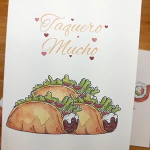 Valentine&#39;s Day Cards- taco card, taco lovers, punny cards, greeting cards, taquero mucho, latino cards,  funny taco card