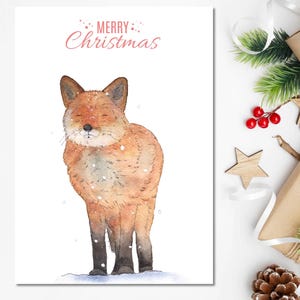 Tarjeta de Navidad de zorro / Tarjeta de gato / Feliz Navidad / Feliz Navidad / Tarjeta de Navidad de acuarela / Tarjetas hechas a mano / Lindo zorro