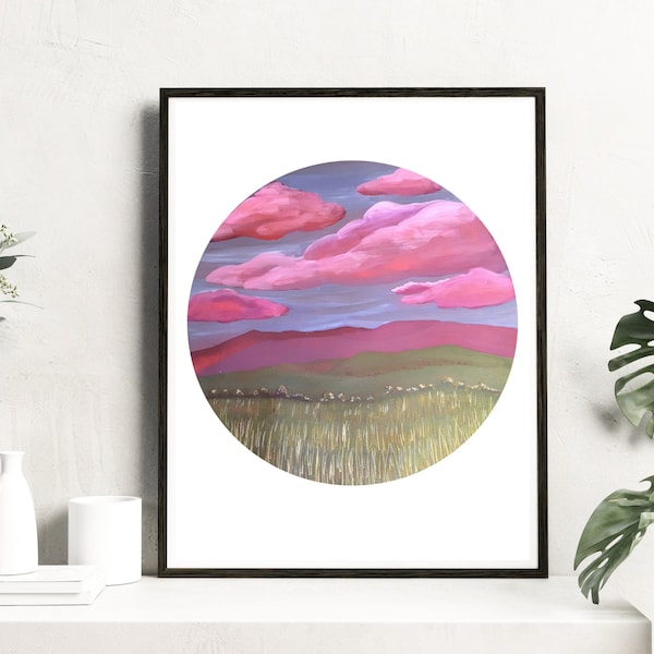 Landscape painting | Cotton Candy Sky Print | Landscape Art | Wall Art | Wall Decor | Cloud Painting