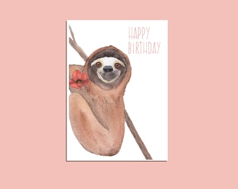 Sloth Birthday Card | Cute Birthday Cards | Watercolour Card | Animal Cards | Funny Cards | Sloth