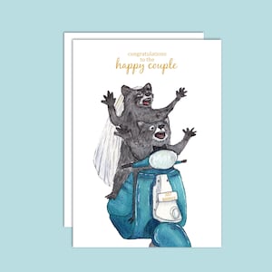 Carte aquarelle de raton laveur | Raton laveur mignon | Aquarelle | Carte de mariage | Carte de félicitations | Animal mignon