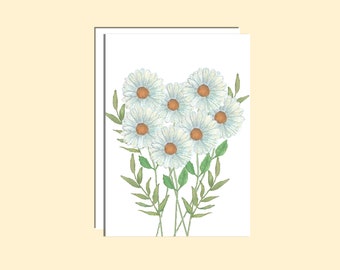 watercolour daisies card - watercolour card, watercolour birthday, flower drawing, card for her, daisy painting birthday