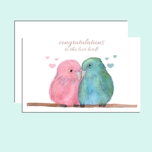 Cartes de mariage | Félicitations | Cartes d'aquarelle | Cartes postales pour jeunes mariés | Oiseaux d'amour