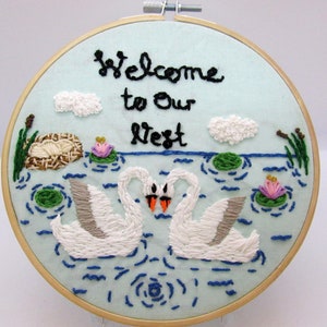 Swan Lovebirds Couple Embroidery