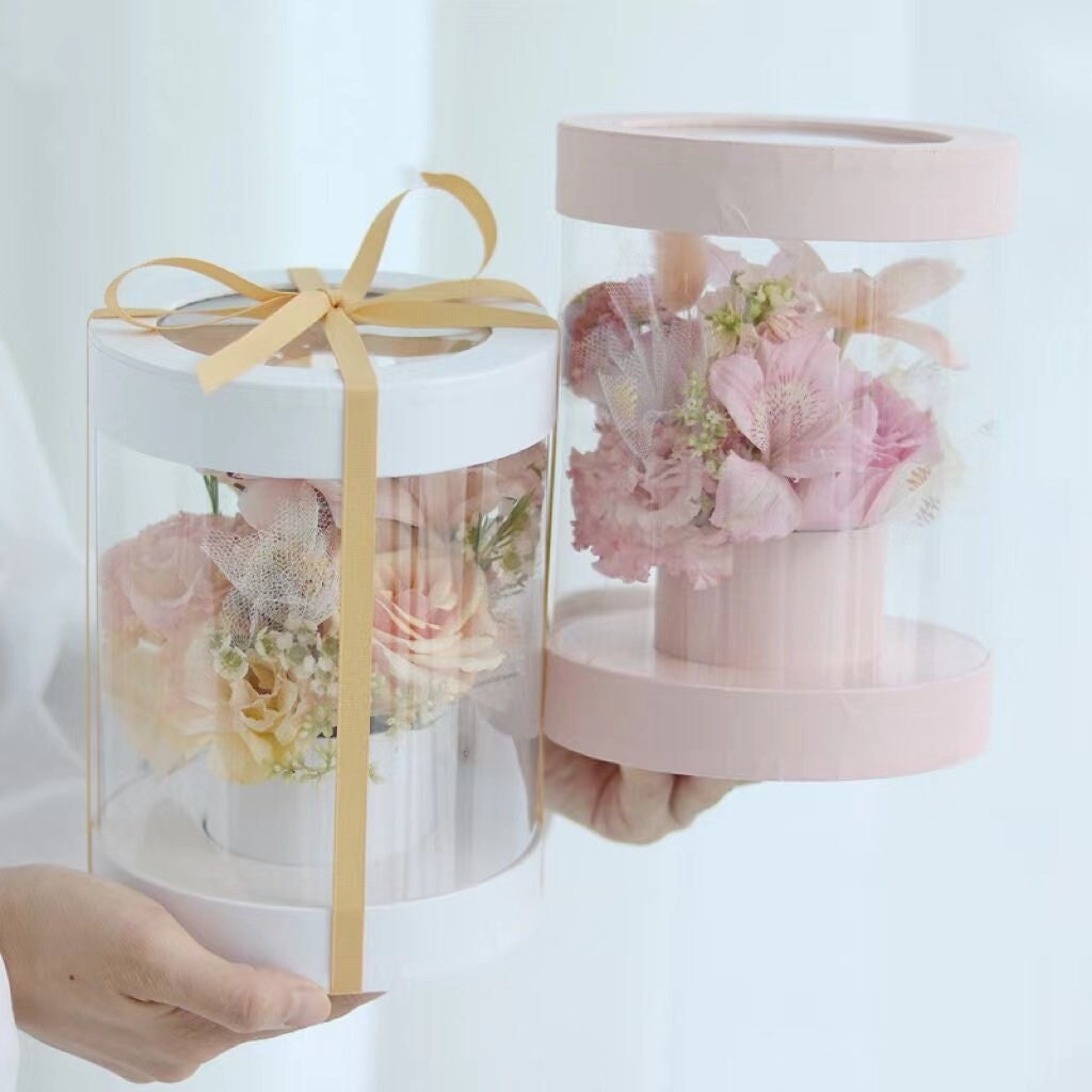 Cylinder Clear Flower & Gift Box Round Box Flower Box Hat Etsy