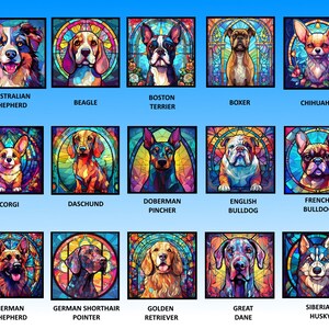 25 Top Dog Breeds Stained Glass Pattern Sublimation Design, Printable Digital Clip Art, Instant Download, 12in x 12in 300dpi image 3