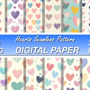 12 rosa Herzen Musterdesign Sublimation Design, Druckbare digitale Papier, Instant Download, 12in x 12in - 300 dpi