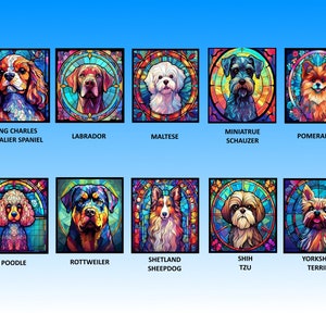 25 Top Dog Breeds Stained Glass Pattern Sublimation Design, Printable Digital Clip Art, Instant Download, 12in x 12in 300dpi image 4