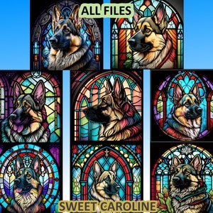 8 German Shepherd Stained Glass Pattern Sublimation Designs, Printable Dog Digital Clip Art, 12in x 12in 300dpi, Commercial Use image 2