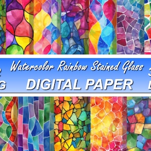 Regenbogen-Buntglas-Muster: 12 in Digitales Papier (Digitaler Download)