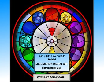 Chakra Stained Glass Pattern Sublimation Designs, Printable Meditation Digital Clip Art,  300dpi, Commercial Use, Instant Download