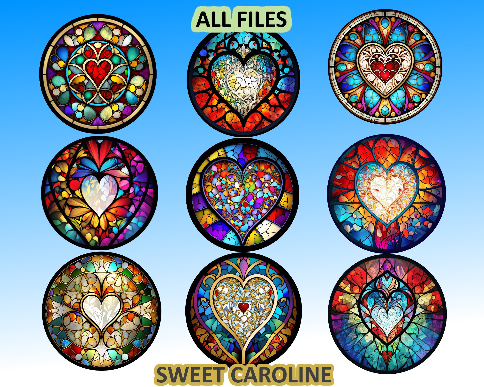 9 Hearts Stained Glass Pattern Sublimation Design, Printable Digital ...