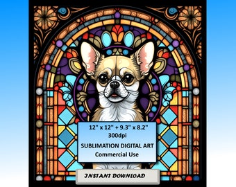 Chihuahua Dog Stained Glass Pattern Sublimation Designs, Printable Dogs Digital Clip Art,  300dpi, Commercial Use, Instant Download