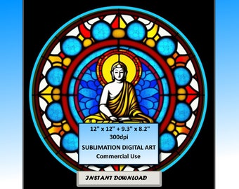 Buddha Stained Glass Pattern Sublimation Designs, Printable Meditation Digital Clip Art,  300dpi, Commercial Use, Instant Download