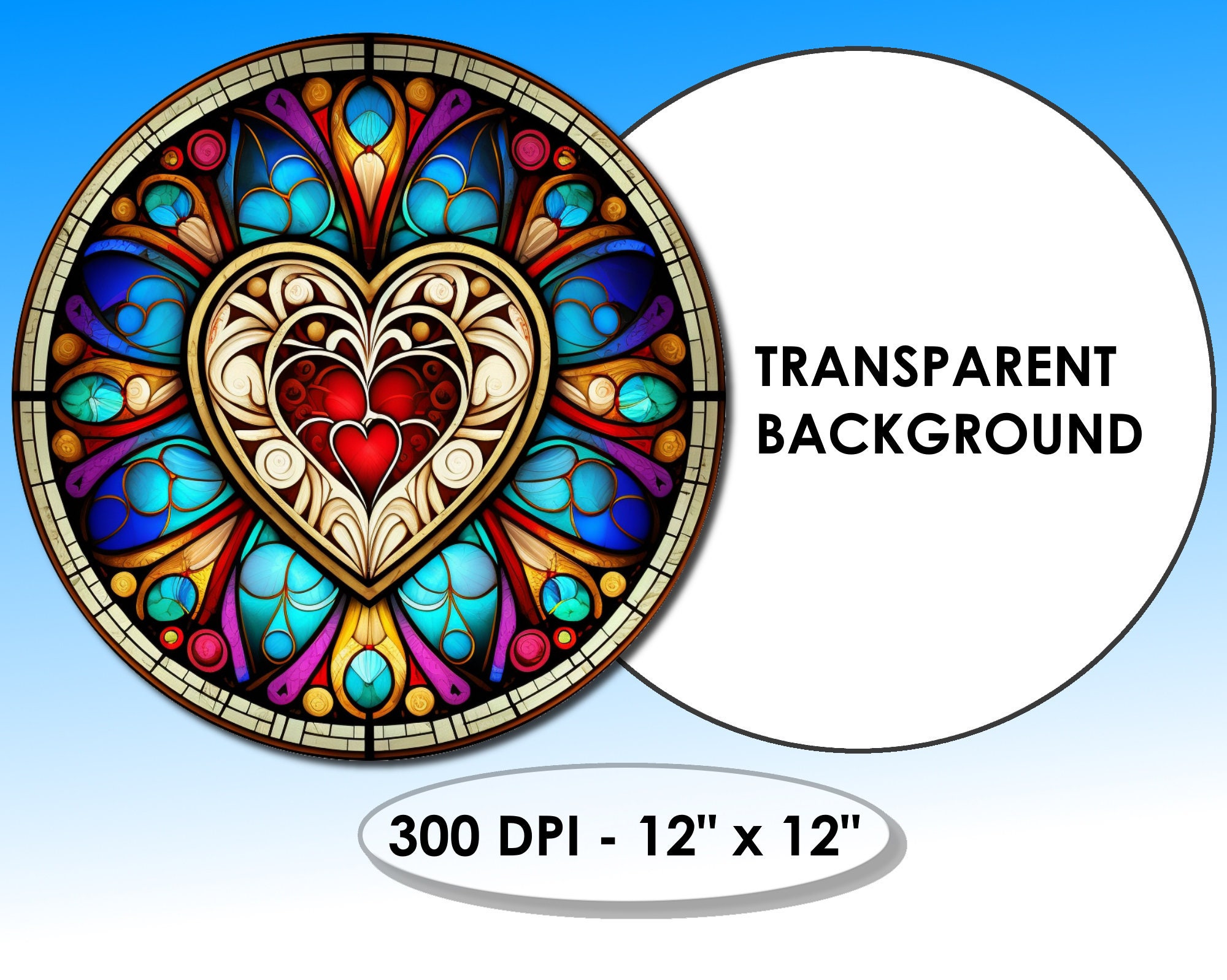 9 Hearts Stained Glass Pattern Sublimation Design, Printable Digital