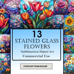 13 Diseño de sublimación de patrón de vidrieras de flores de colores, imágenes prediseñadas digitales imprimibles, descarga instantánea, 12 pulgadas x 12 pulgadas - 300 ppp