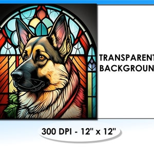 8 German Shepherd Stained Glass Pattern Sublimation Designs, Printable Dog Digital Clip Art, 12in x 12in 300dpi, Commercial Use image 3