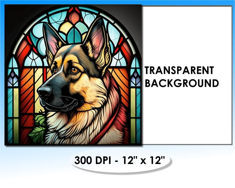 8 German Shepherd Stained Glass Pattern Sublimation Designs, Printable Dog Digital Clip Art, 12in x 12in 300dpi, Commercial Use image 3