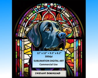 Labrador Retriever Dog Stained Glass Pattern Sublimation Designs, Printable Dogs Digital Clip Art,  300dpi, Commercial Use, Instant Download