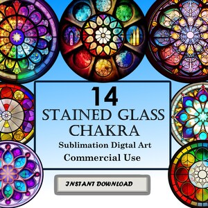 14 Chakra Stained Glass Pattern Sublimation Design, Printable Digital Clip Art, Instant Download, 12in x 12in - 300dpi, Commercial Use