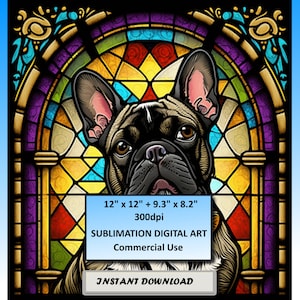 French Bulldog Dog Stained Glass Pattern Sublimation Designs, Printable Dogs Digital Clip Art,  300dpi, Commercial Use, Instant Download