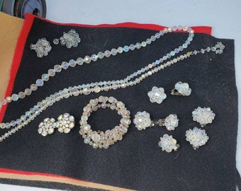 Assortment of Aurora crystal beads, earrings various prices.