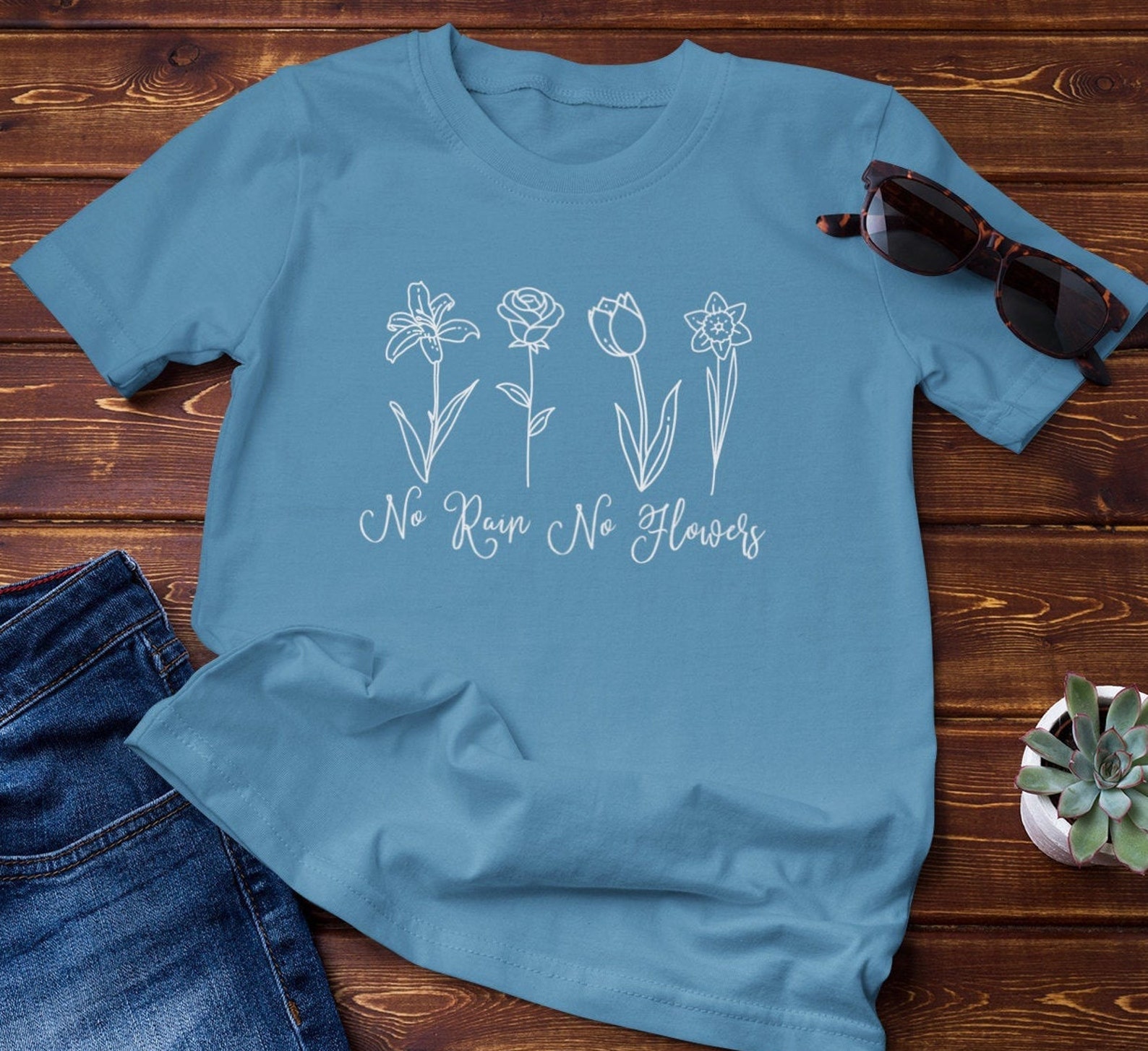 No Rain No Flowers tee Floral positivity shirt Kindness Etsy