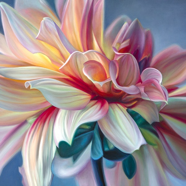 Dahlia October Sky ,Dahlia flowers prints, flowers art, fine art, art canvas, realistic art, floral prints, flower,