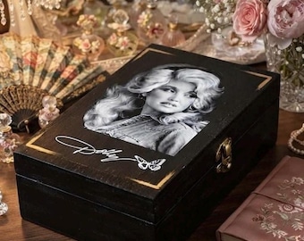 Hand Painted Decoupage Dolly Parton Trinket Jewelry keepsake wooden box