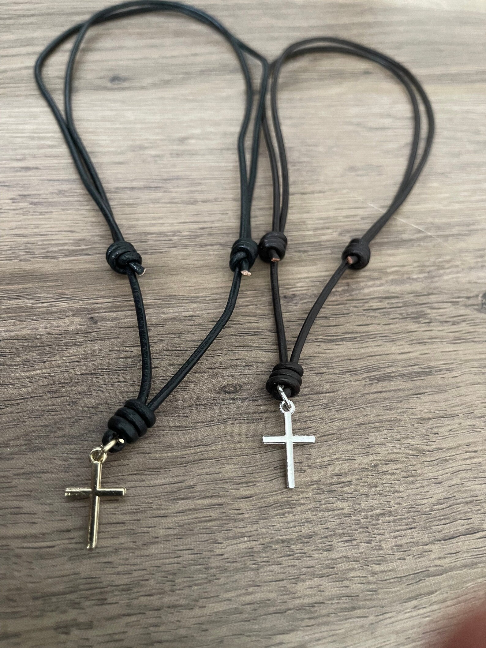 Leather cord with gold or silver cross pendant Rustic look Etsy