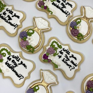 Bridesmaid Cookie Sets (set of ring and plaque)
