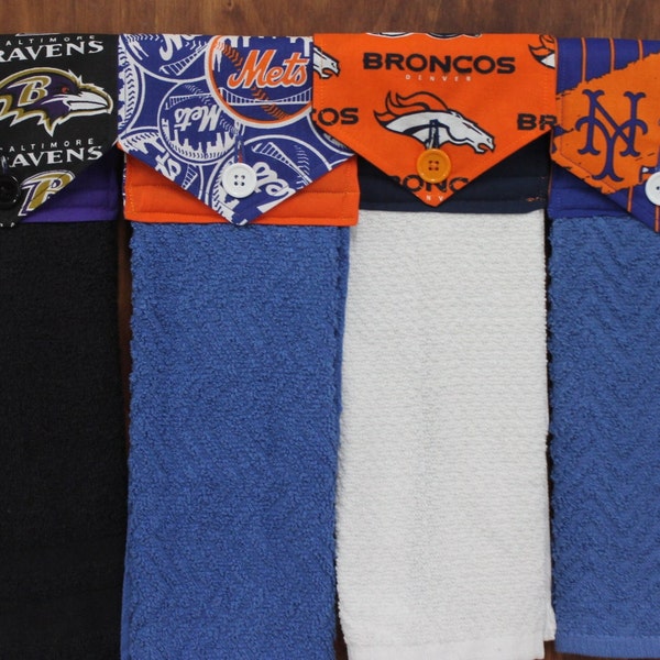 New York Mets, Broncos, Ravens 100% cotton Handmade hanging kitchen hand towels