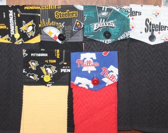 Handmade Pennsylvania Sports Hanging Kitchen Towel, Eagles, Steelers, Penguins, Phillies