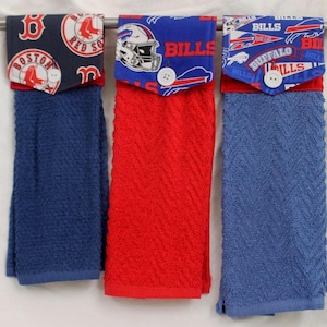 Boston Red Sox, Buffalo Bills Red, Blue Handmade Hanging Kitchen Hand Towels Cotton