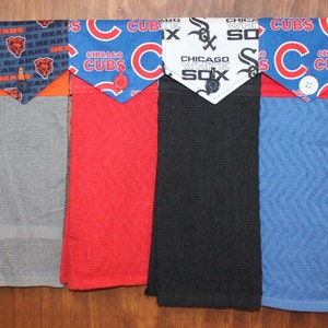 Chicago Cubs, Chicago Bears, Chicago White Sox Handmade Hanging Kitchen Hand Towel Cotton Red Blue Black & Gray