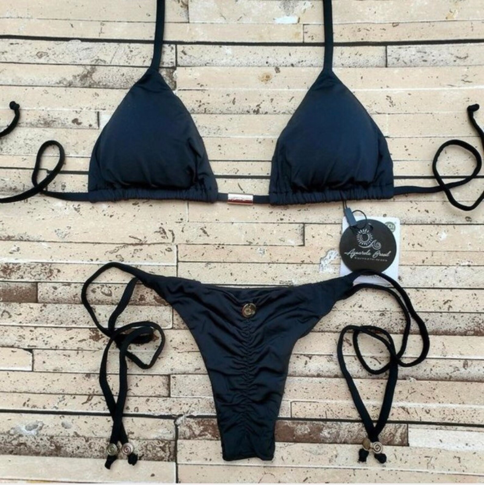 Black bikini Brazilian bikini set soft fabric fixed top and | Etsy
