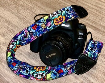 Disney Cute Scrump & Stitch Pink Blue Custom Adjustable Camera Strap ...