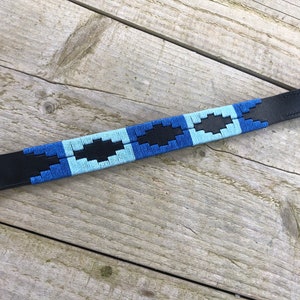Leder Polo Stirnband, handgefertigt und handgewebt in blau und Babyblau