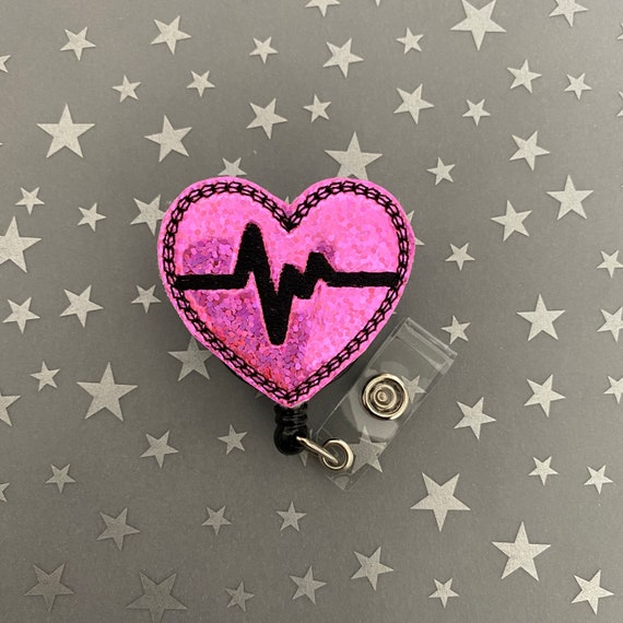 Pink EKG Heart Badge Reel