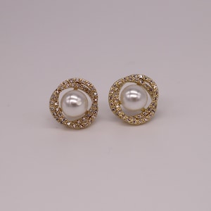 Gold CZ Pearl Stud Earrings