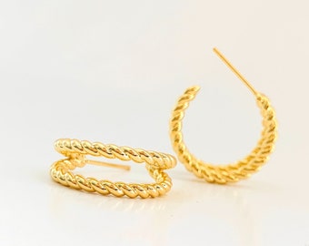 Gold hoop earrings | Stainless Steel Earrings | Anniversary Gifts | Personalized Gifts | Double Twisted Hoops | small hoops | Rope Hoops