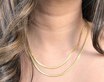 Herringbone Necklace, 18K Gold Herringbone Chain, Layer Necklace Set, Snake Necklace, Chain Necklace, Gold Necklace, Herringbone Choker Gold