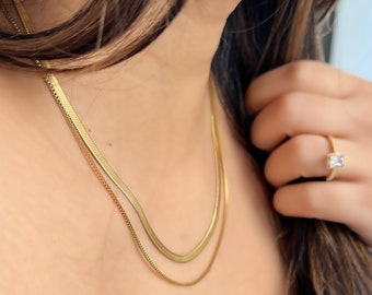 14k Gold Plated Snake Chain Necklace | Stainless Steel Layered Necklace| Delicate Necklace| Chain Layered Necklace | Anniversary Gifts |