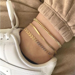 Gold Anklet bracelet | gold chain anklet | thick chain gold anklet bracelet | gold anklet bracelet set | chain anklet set | Beach Wedding